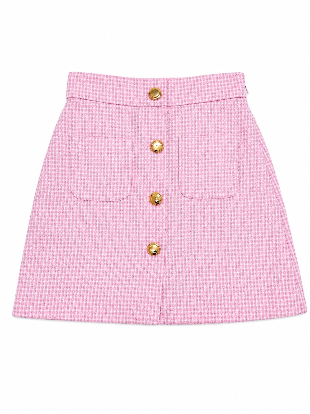 🚩steal Miu Miu Pink Tweed A-Line Skirt with Gold Buttons
